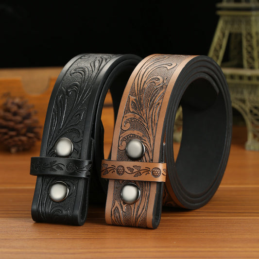 Men's Belt Embossed Button Belt
