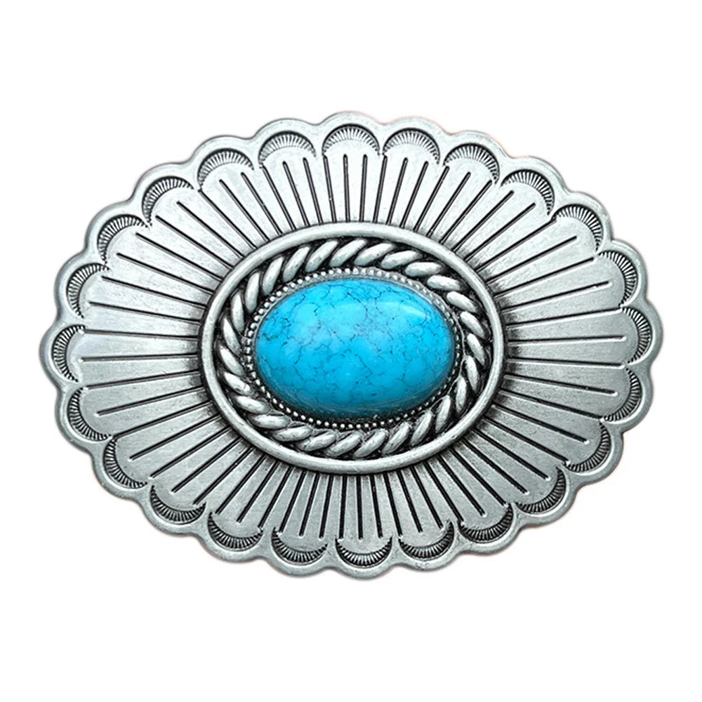 Oval Turquoise Sunflower Belt Buckle