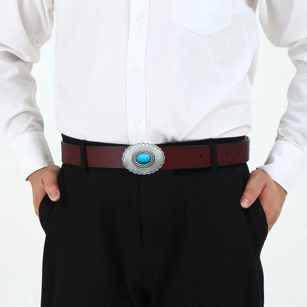 Oval Turquoise Sunflower Belt Buckle