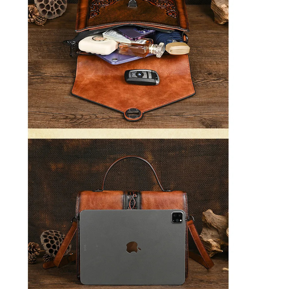 Floral Engraved Crossbody Bag