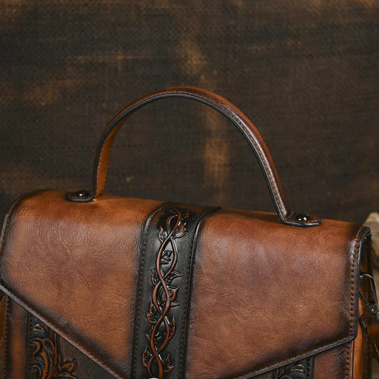 Floral Engraved Crossbody Bag
