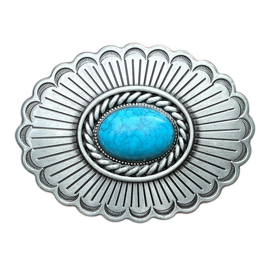 Oval Turquoise Sunflower Belt Buckle