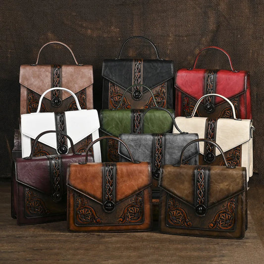 Floral Engraved Crossbody Bag