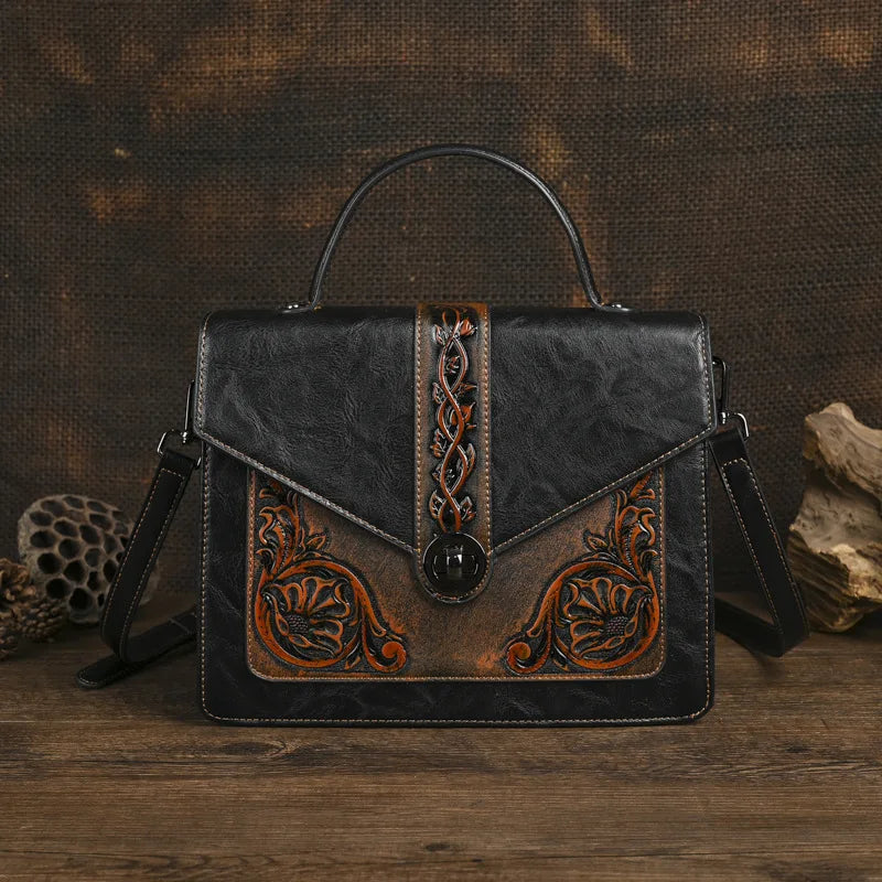 Floral Engraved Crossbody Bag