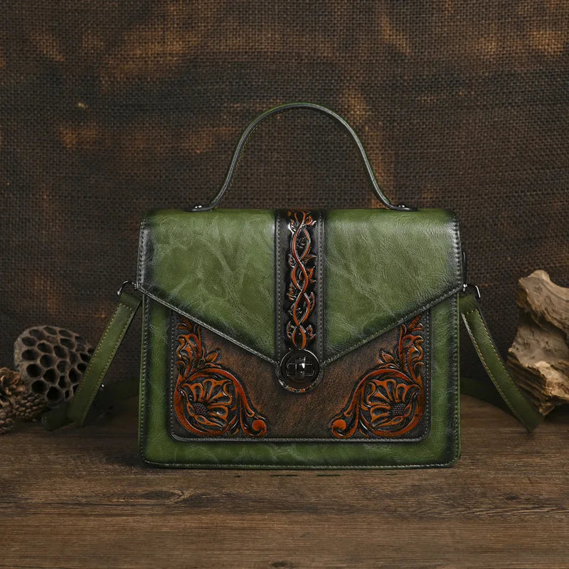 Floral Engraved Crossbody Bag