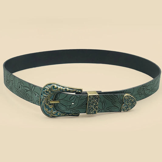 Vintage Dark Color Carved Women's Belt
