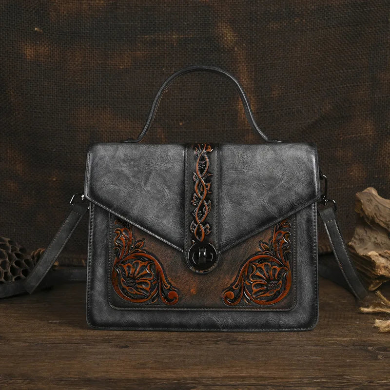 Floral Engraved Crossbody Bag