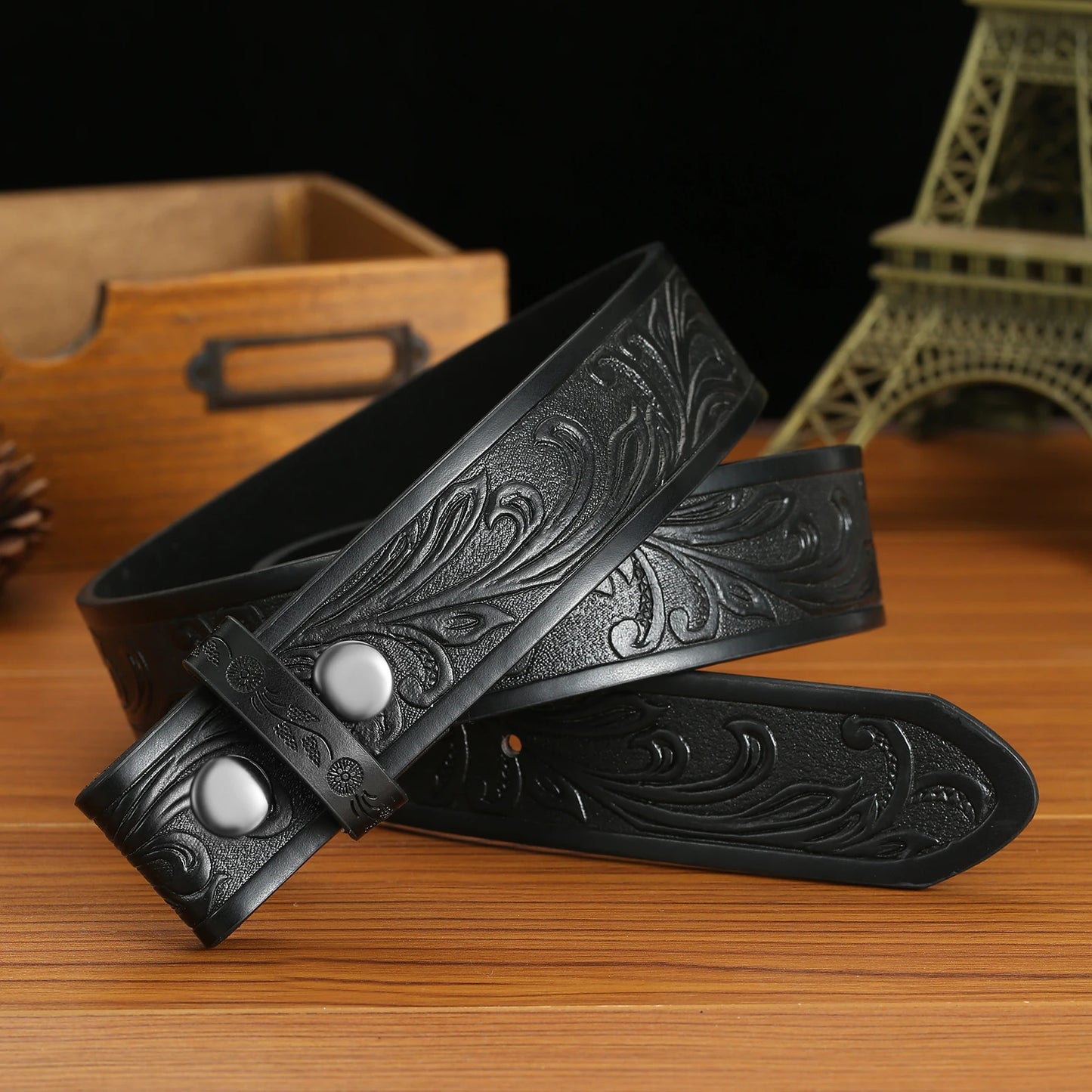 Men's Belt Embossed Button Belt