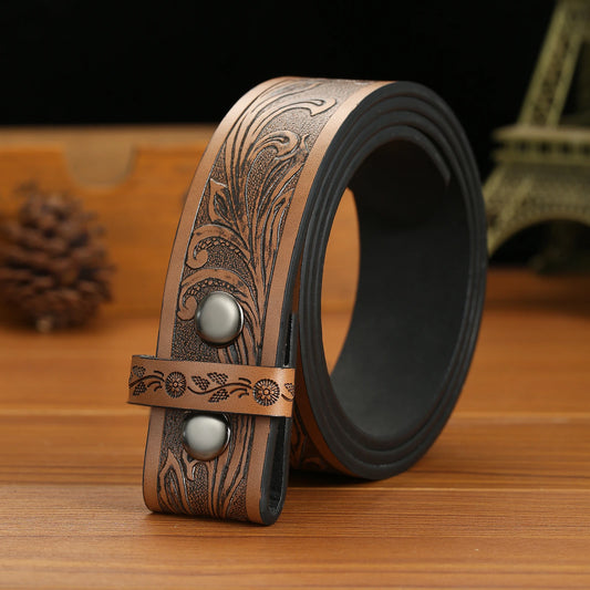 Men's Belt Embossed Button Belt