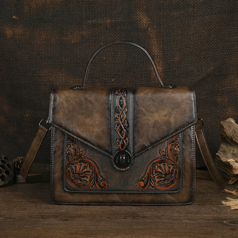 Floral Engraved Crossbody Bag