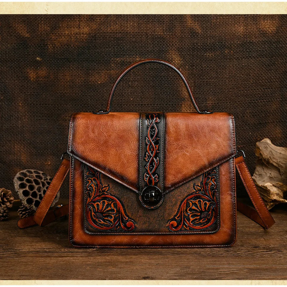 Floral Engraved Crossbody Bag
