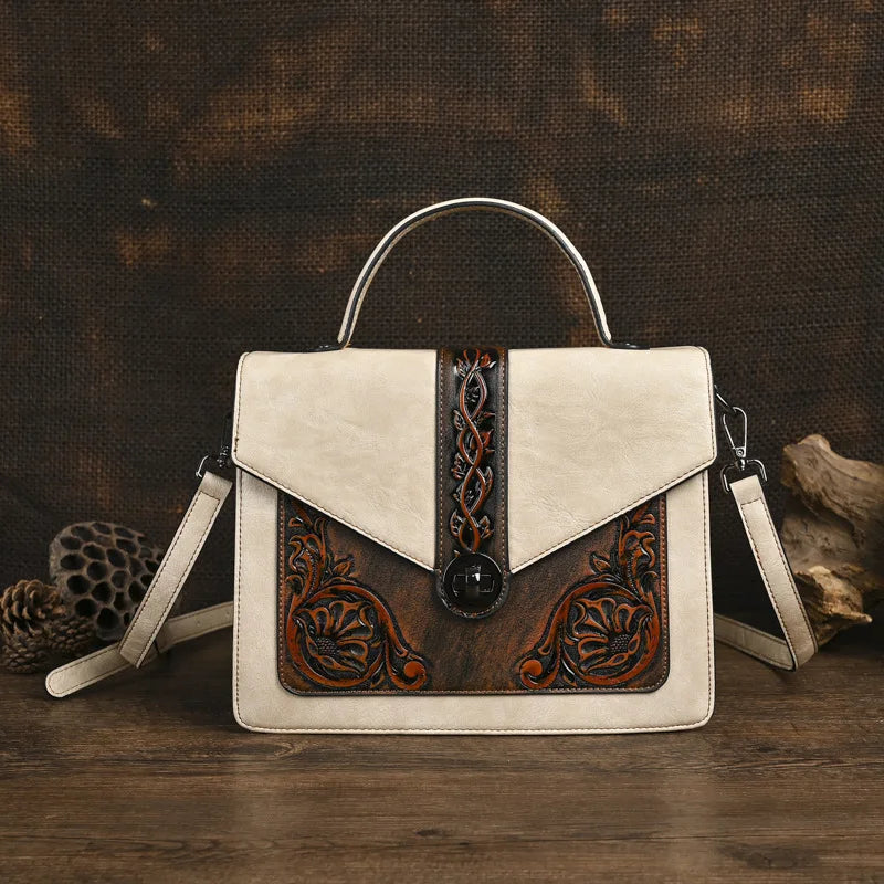 Floral Engraved Crossbody Bag