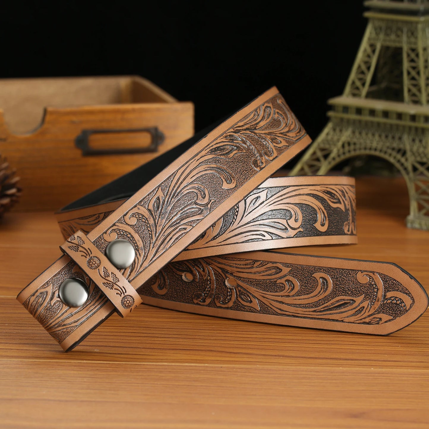 Men's Belt Embossed Button Belt