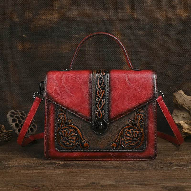 Floral Engraved Crossbody Bag