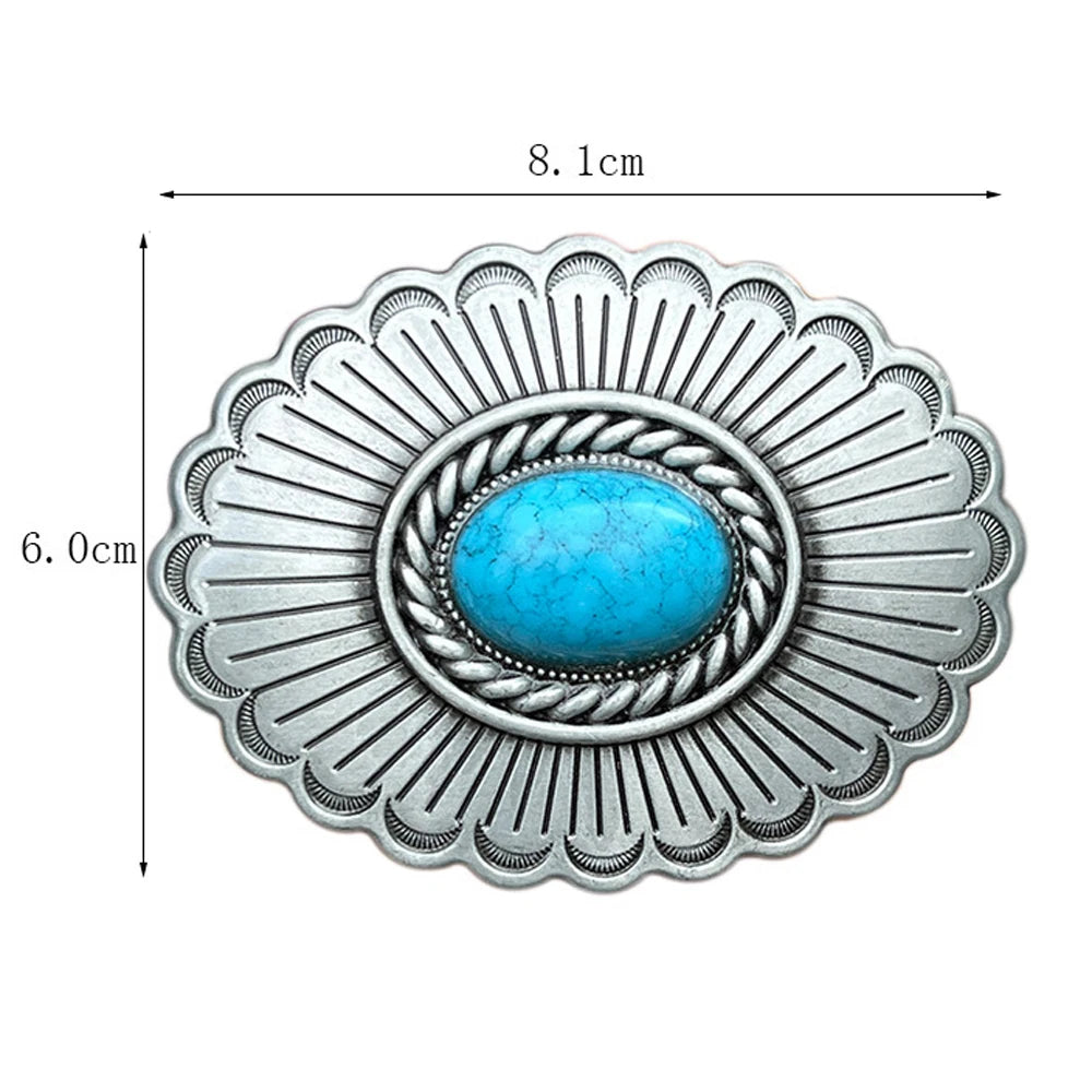 Oval Turquoise Sunflower Belt Buckle