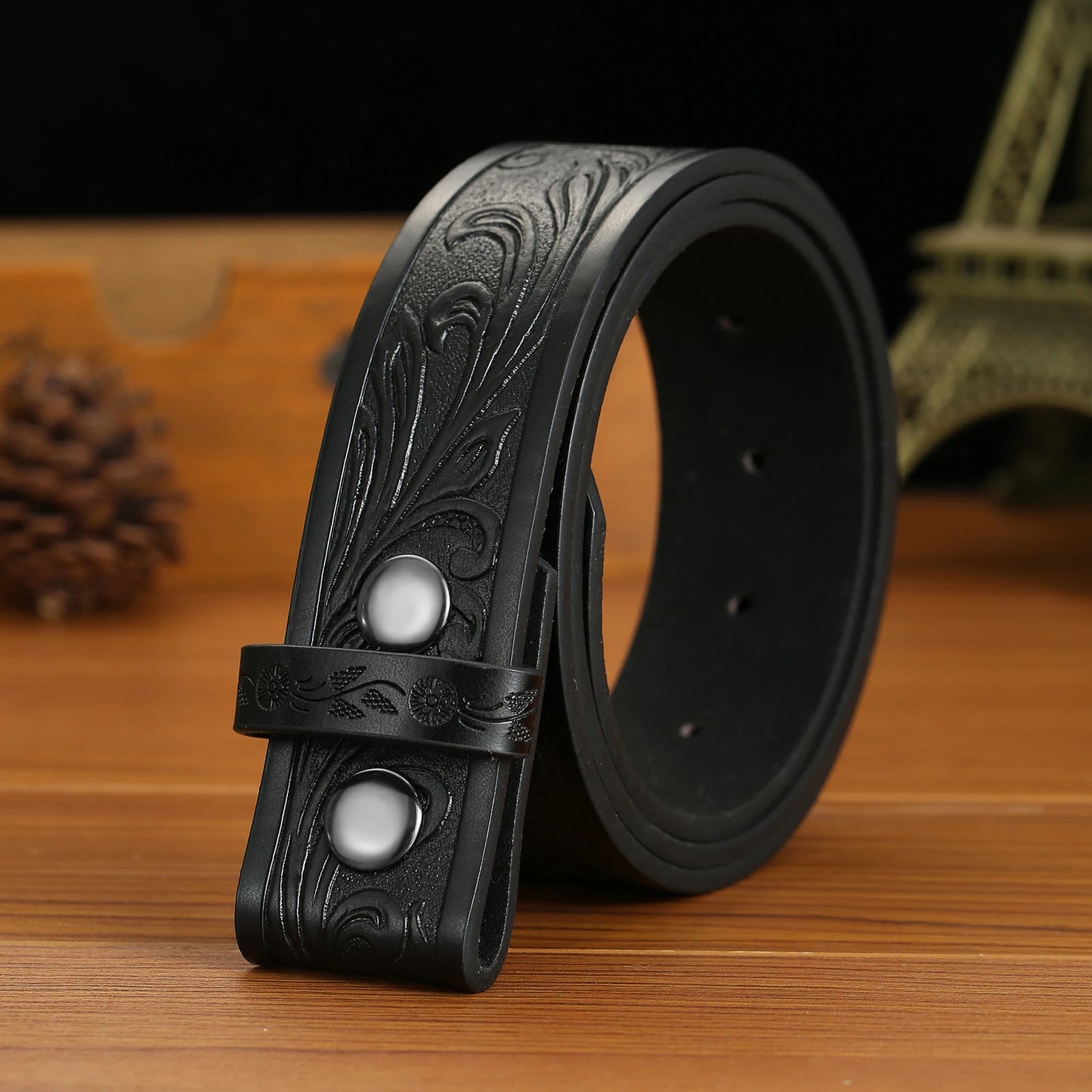 Men's Belt Embossed Button Belt
