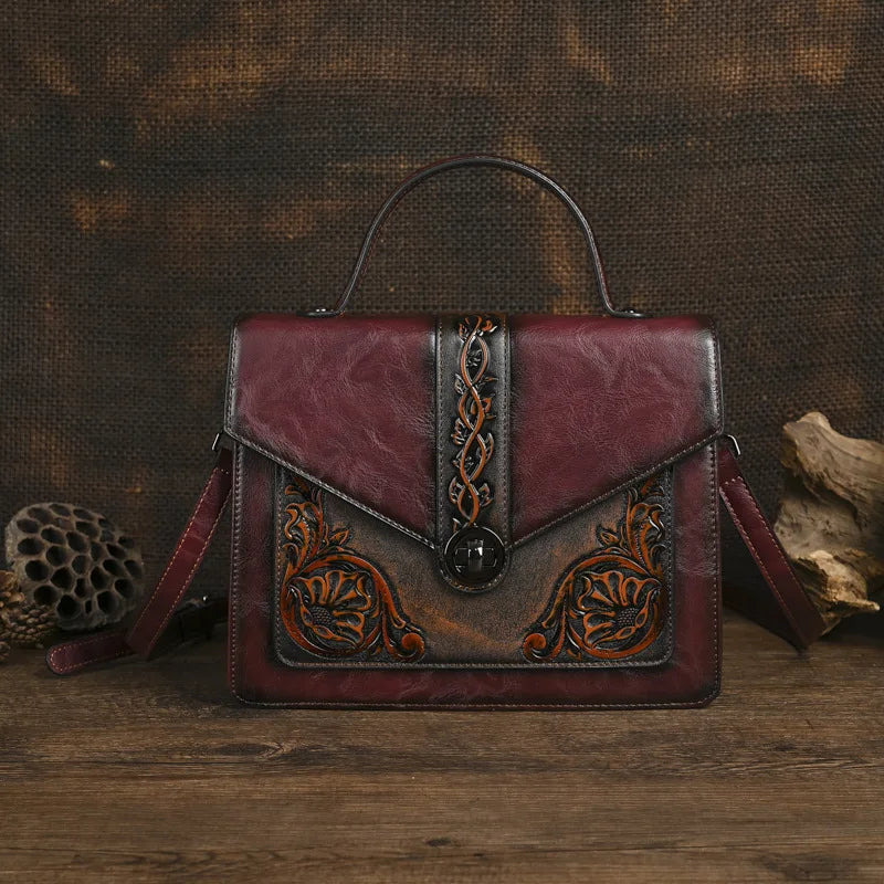 Floral Engraved Crossbody Bag